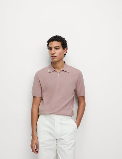Pamuk Karışımlı Yarım Fermuarlı Örgü Polo Yaka Tshirt