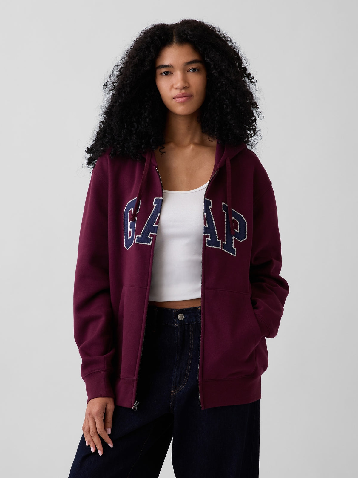 Bordo Vintagesoft Arch Logo Tam Fermuarlı Sweatshirt