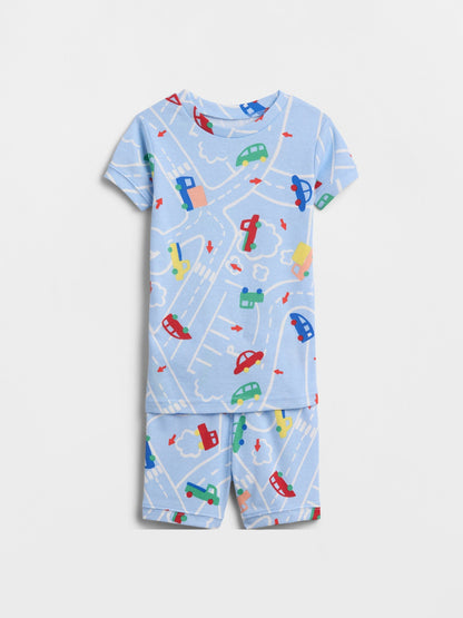 Açık Mavi %100 Organik Pamuk Roadway Pijama Takımı