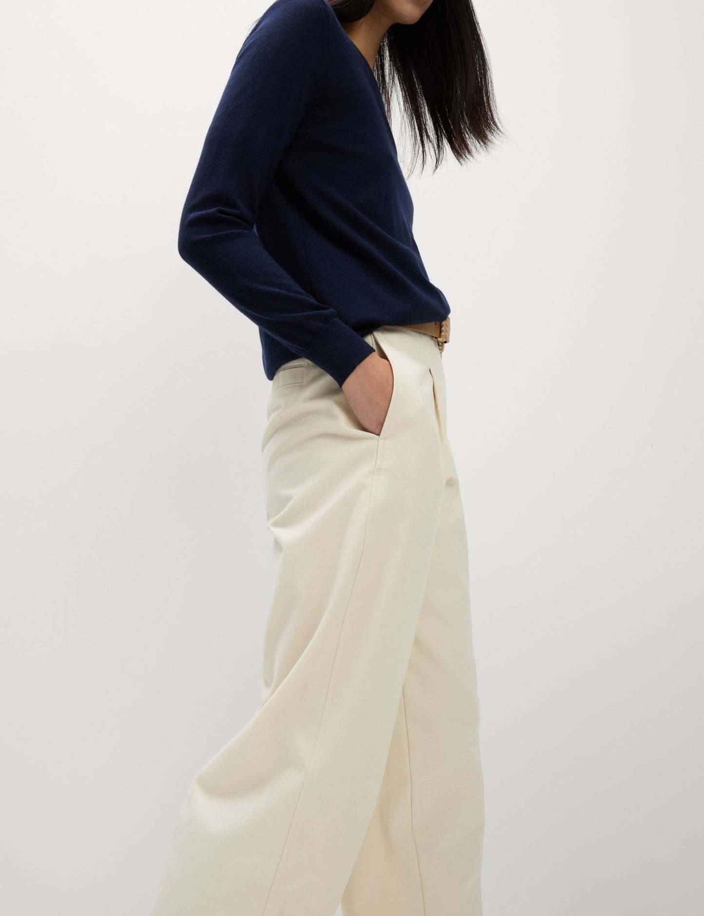 Saf Pamuklu Twill Barrel Leg Pantolon