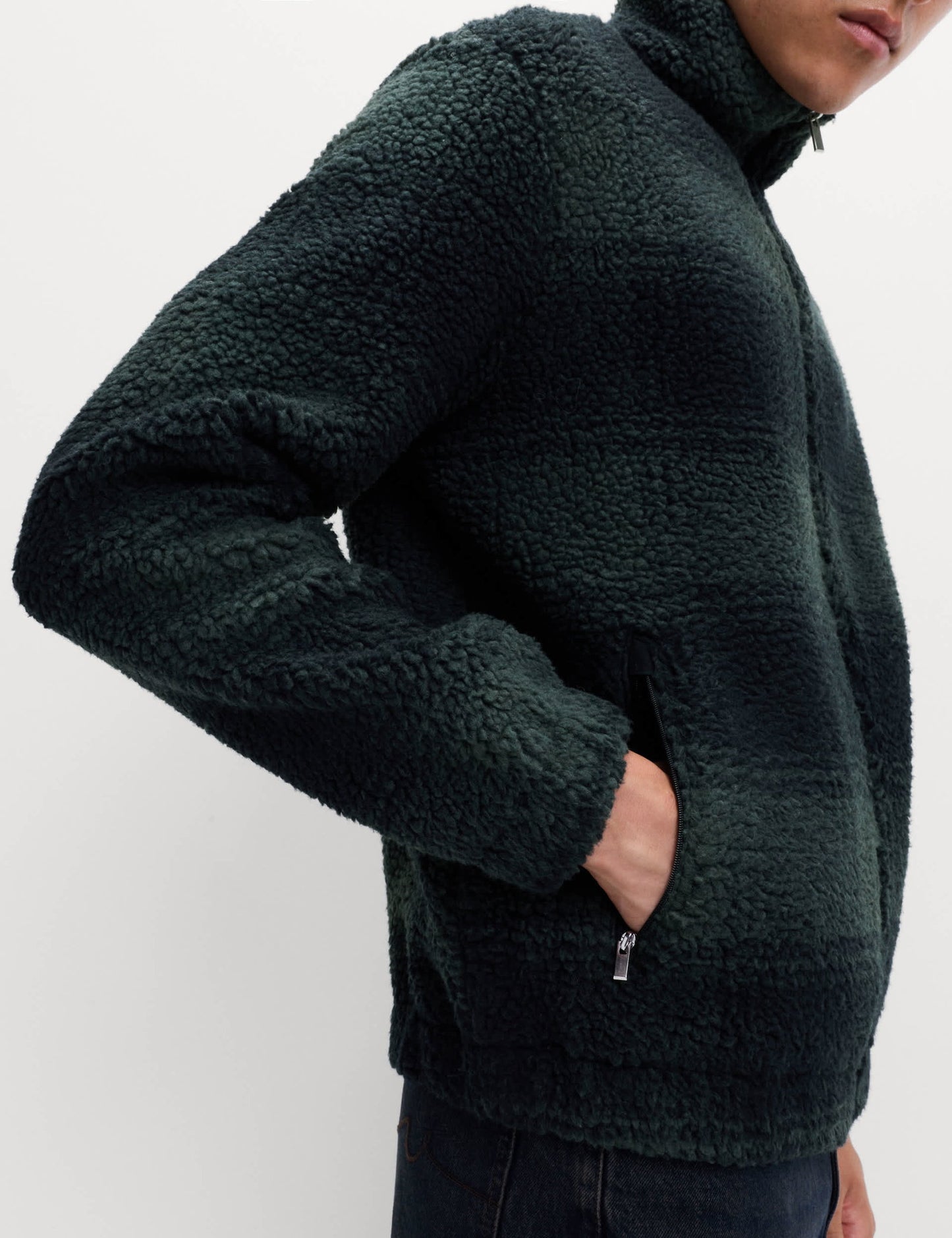 Ekose Desenli Fermuarlı Fleece Ceket