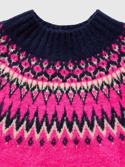 Pembe Fair Isle Desenli Kazak