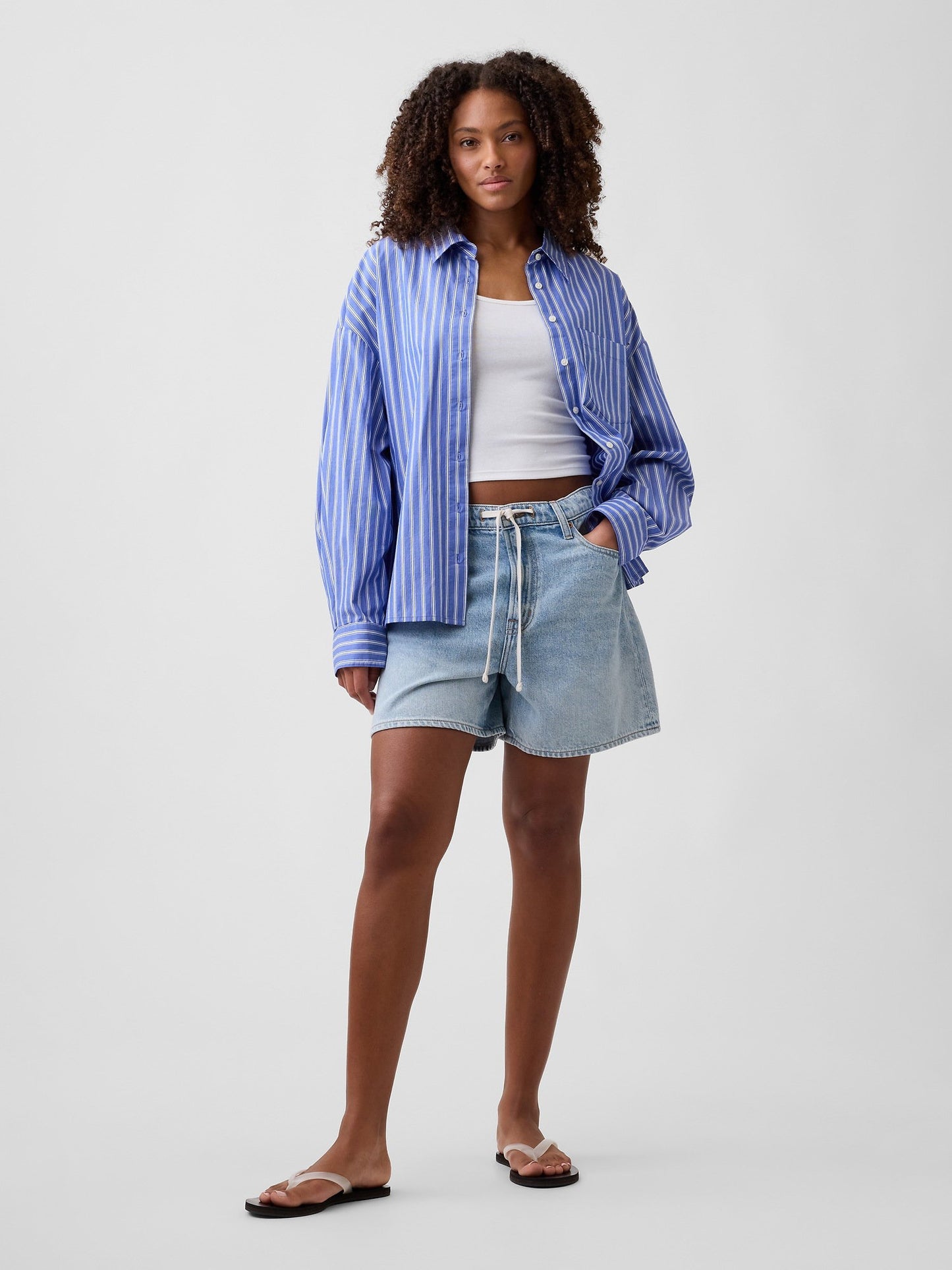 Açık Mavi 5 Mid Rise Supersoft Ipli Denim Şort