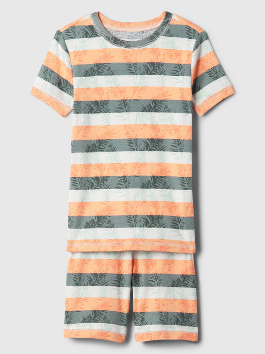 Turuncu %100 Organik Pamuk Desenli Pijama Takımı