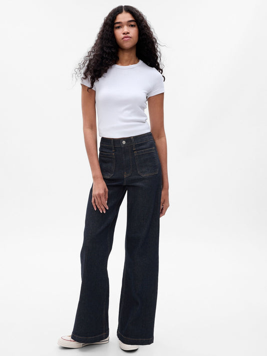 Lacivert High Rise Stride Wide-Leg Jean Pantolon