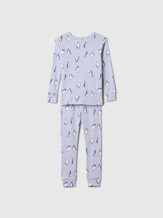 Açık Mavi %100 Organik Pamuk Penguin Pijama Seti