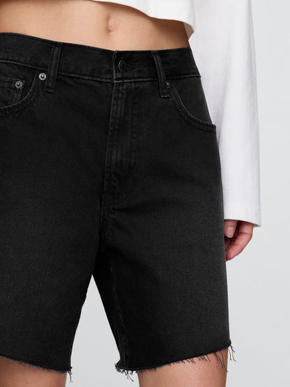 Siyah 8 Mid Rise '90s Loose Denim Bermuda Şort