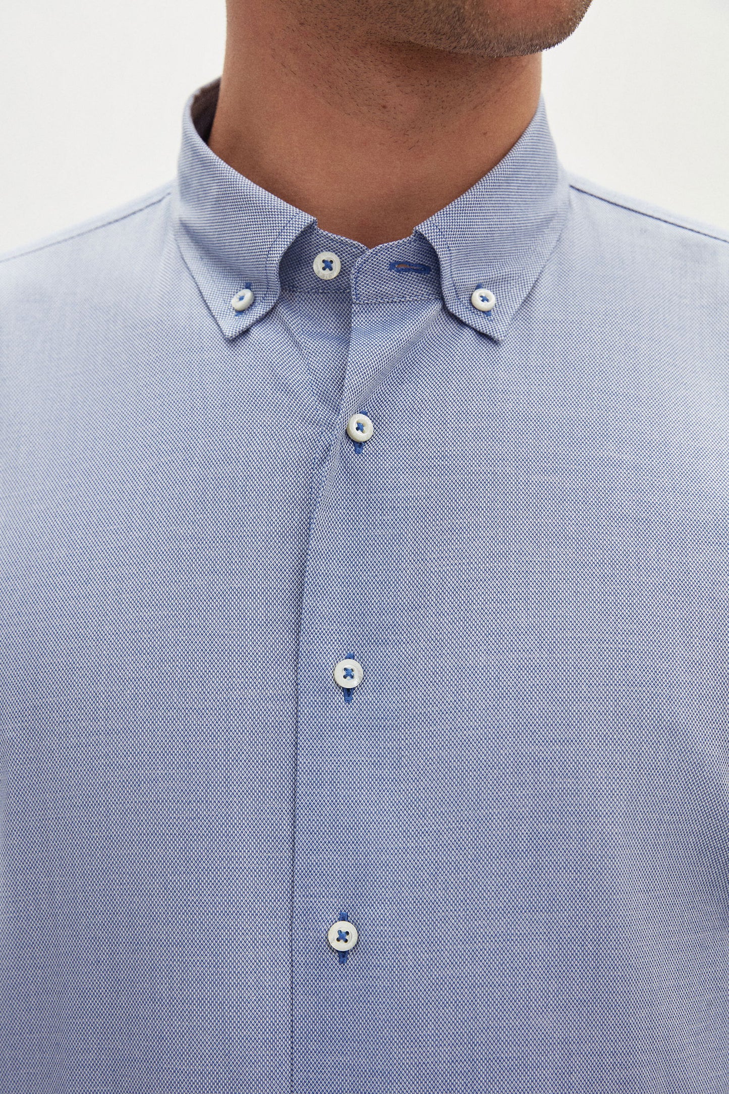 Damat Slim Fit Lacivert Armürlü %100 Pamuklu Gömlek