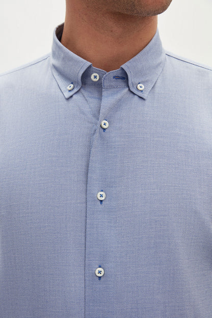 Damat Slim Fit Lacivert Armürlü %100 Pamuklu Gömlek