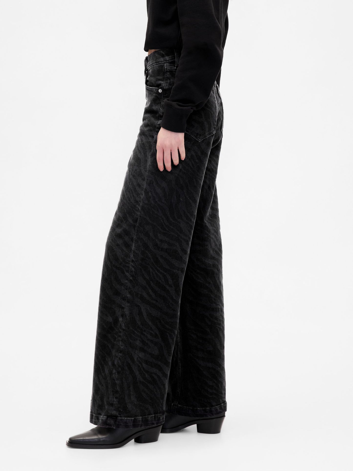 Siyah High Rise Stride Wide-leg Jean Pantolon