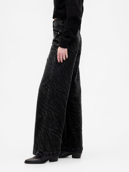 Siyah High Rise Stride Wide-leg Jean Pantolon