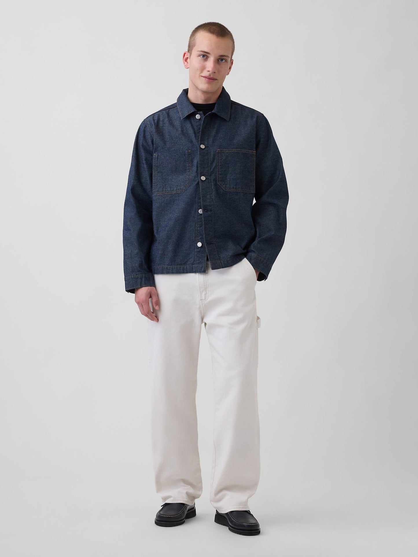 Koyu Mavi Canvas Denim Relaxed Gömlek Ceket