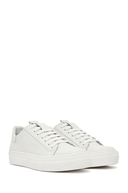 Kadın Beyaz Bağcıklı Deri Sneaker