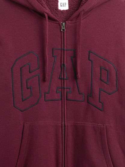 Bordo Relaxed Gap Logo Sherpa Astarlı Fermuarlı Sweatshirt