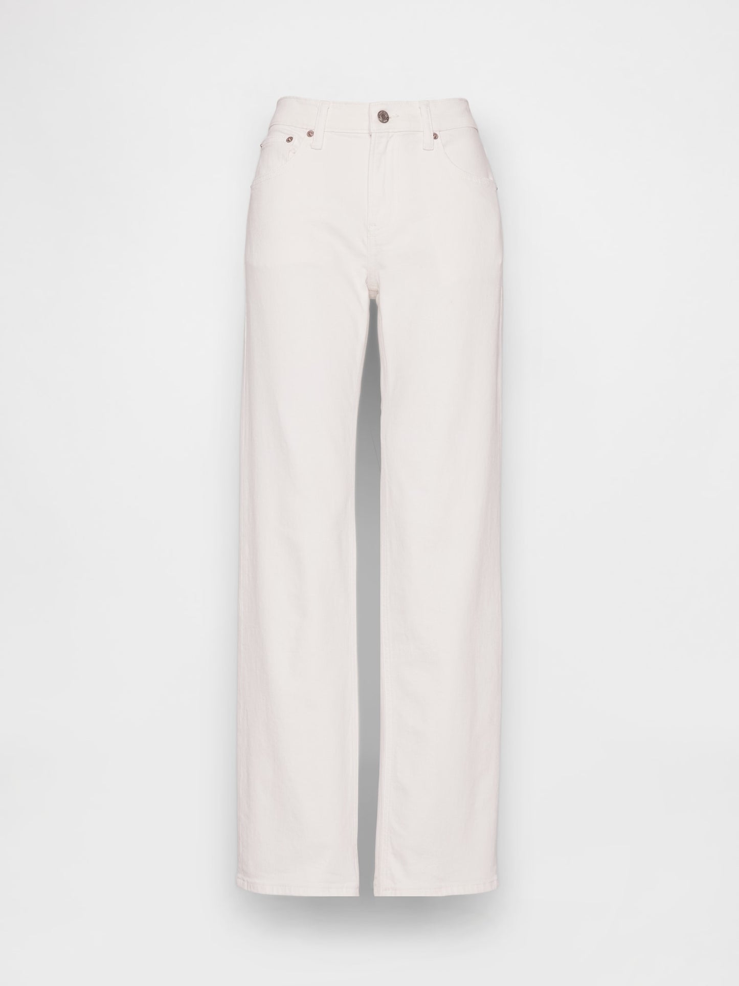 Beyaz Mid Rise Relaxed Straight Jean Pantolon