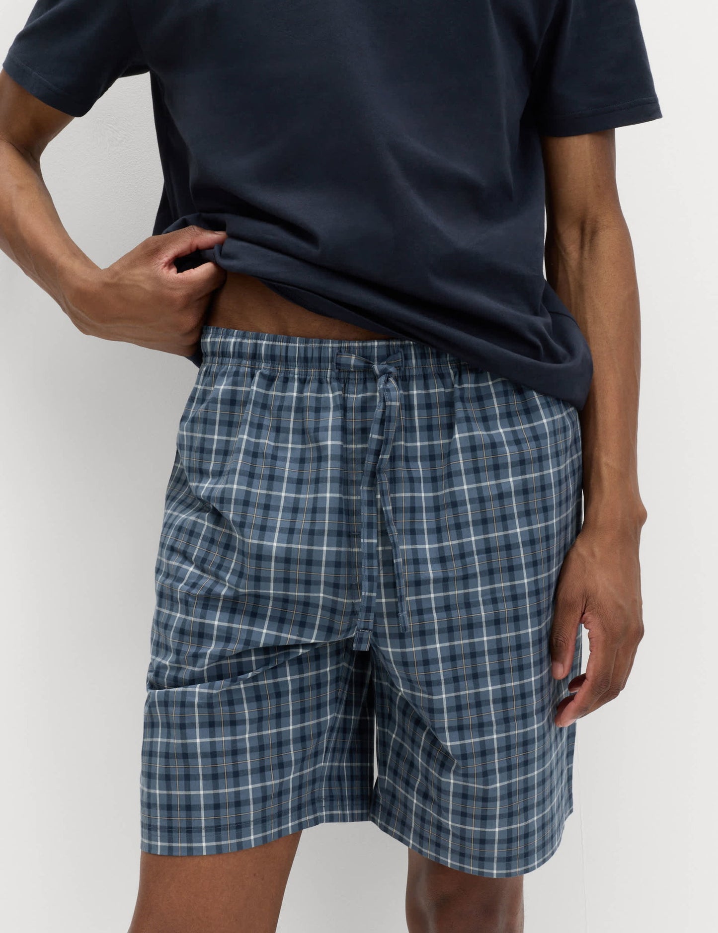 Saf Pamuklu Henley Yaka Ekose Pijama Takımı