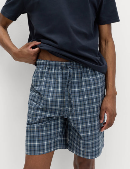 Saf Pamuklu Henley Yaka Ekose Pijama Takımı
