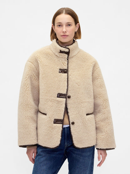 Bej Recycled Sherpa & Vegan Deri Trim Mont