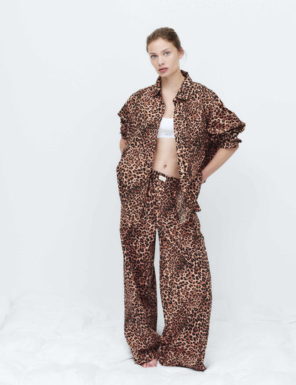 Saf Pamuklu Leopar Desenli Pijama Altı