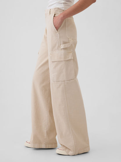 Bej Low Rise Baggy Kargo Khaki Pantolon