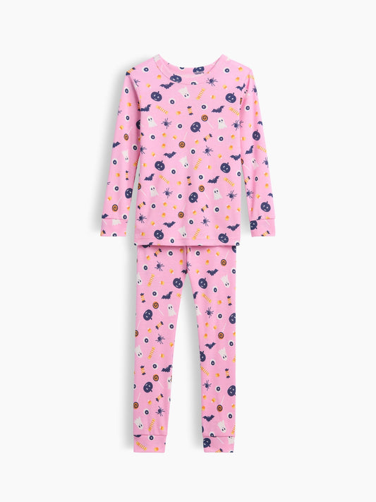 Pembe Halloween Baskılı Pijama Takımı