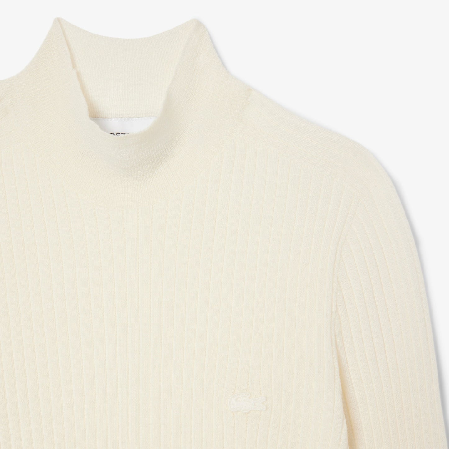 Lacoste Kadın Slim Fit Dik Yaka Beyaz Kazak