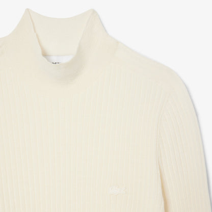 Lacoste Kadın Slim Fit Dik Yaka Beyaz Kazak