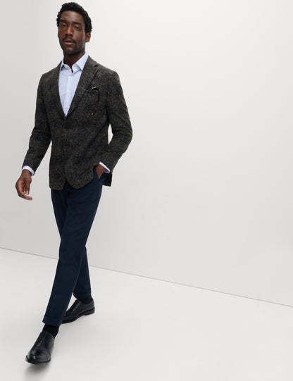 Yün Karışımlı Düz Kesim Kareli Blazer