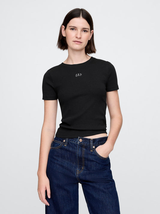 Siyah Gap Logo Modern Crop T-Shirt