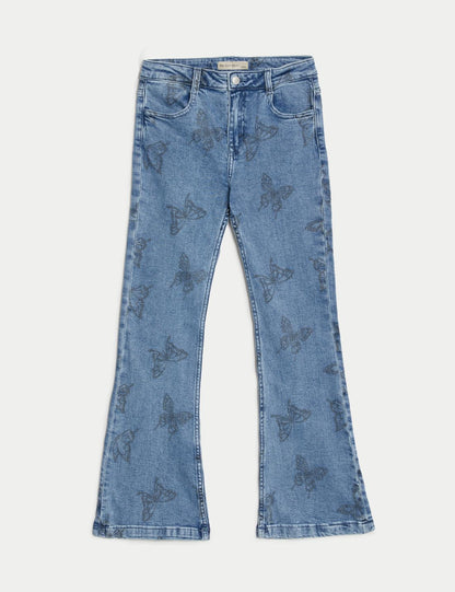 Kelebek Desenli Flared Fit Jean Pantolon (6-16 Yaş)
