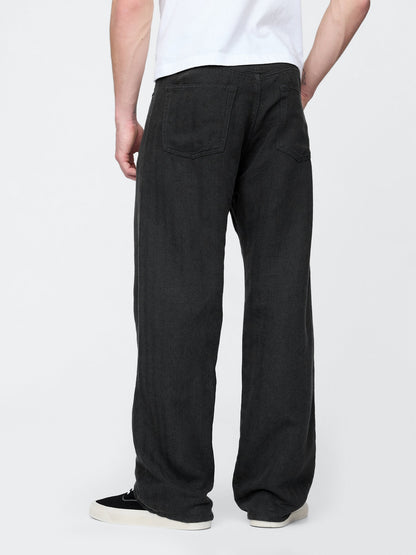 Siyah Keten Karışımı 90's Loose Herringbone Pantolon