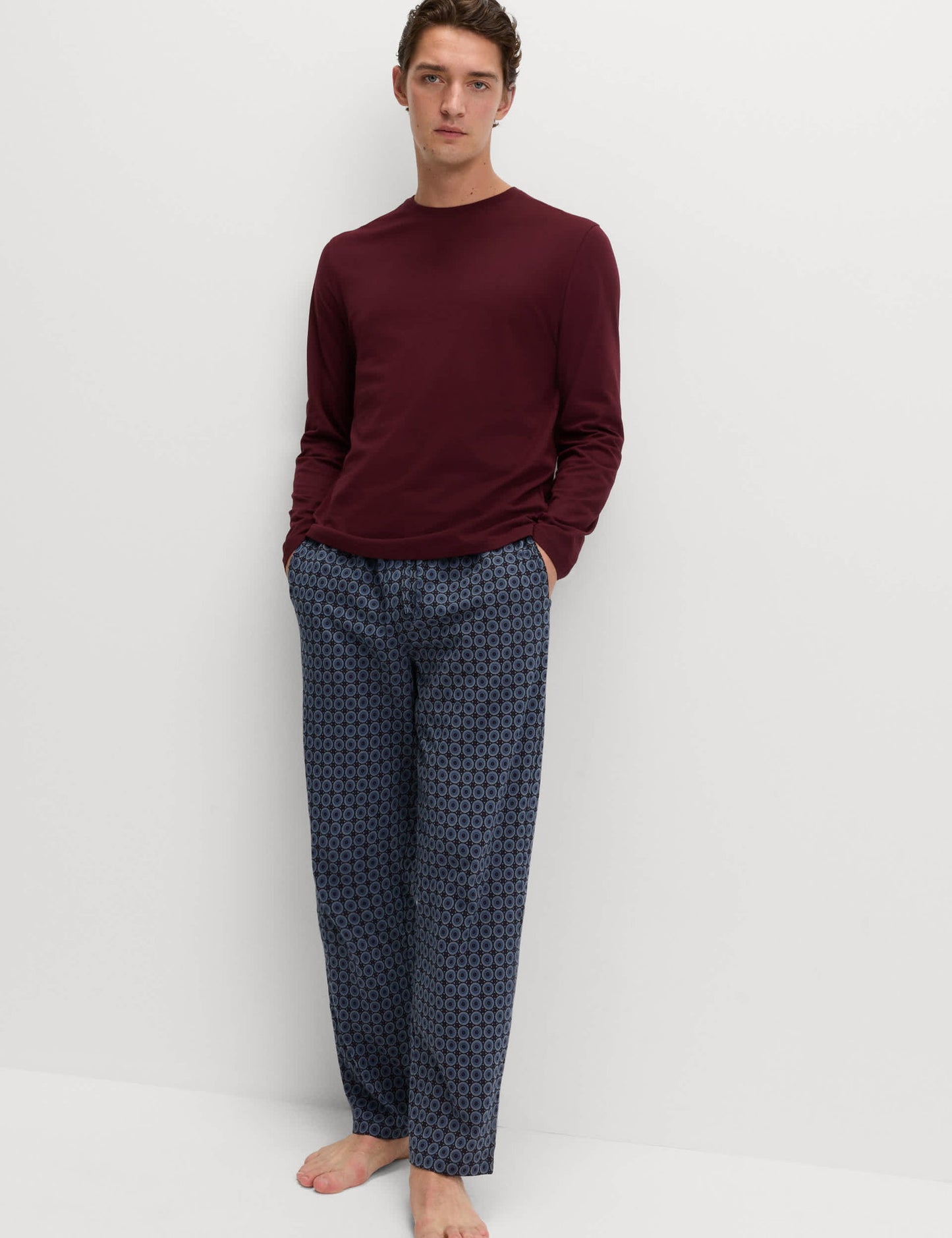Saf Pamuklu Geometrik Desenli Pijama Takımı