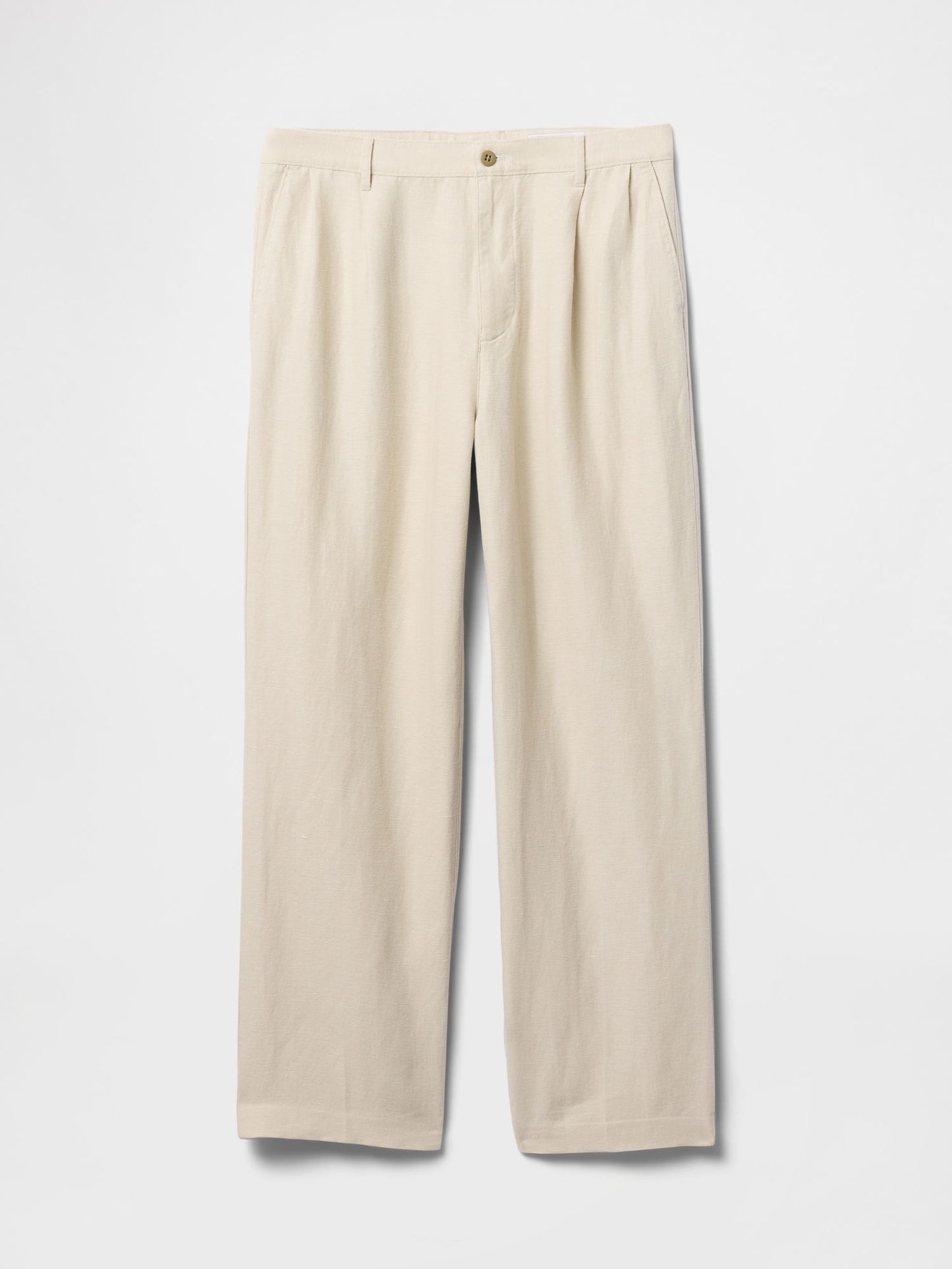 Bej Keten Pamuk Karışımlı '90s Loose Pileli Khaki Pantolon