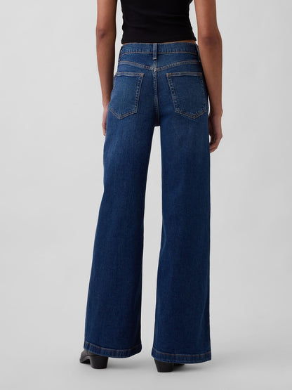 Koyu Mavi High Rise Stride Wide-leg Jean Pantolon