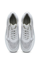 Kadın Beyaz Dolgu Topuklu Bağcıklı Deri Sneaker