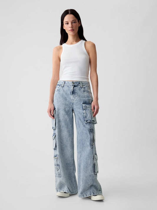 Mavi Mid Rise Kargo Baggy Jean Pantolon