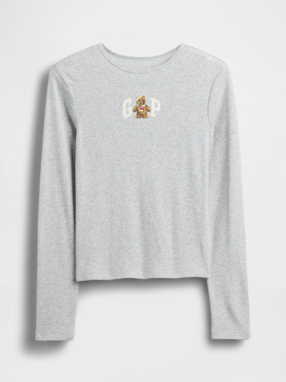 Açık Gri Nakışlı Logo T-shirt
