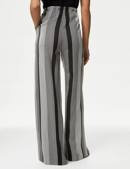 Yüksek Bel Desenli Wide Leg Pantolon