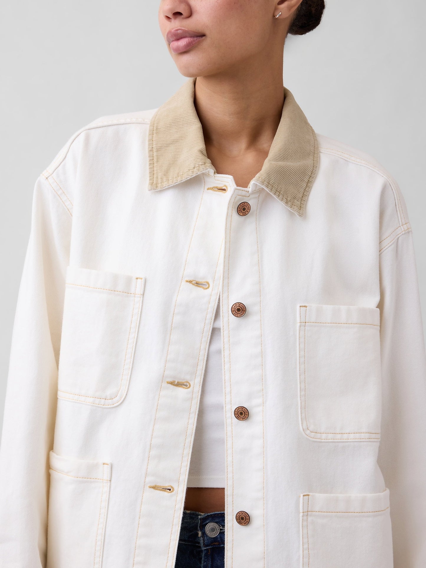 Beyaz Relaxed Denim Chore Ceket