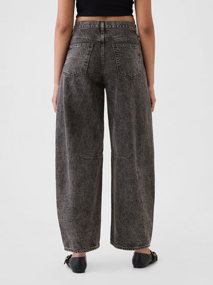 Siyah High Rise Horseshoe Jean Pantolon