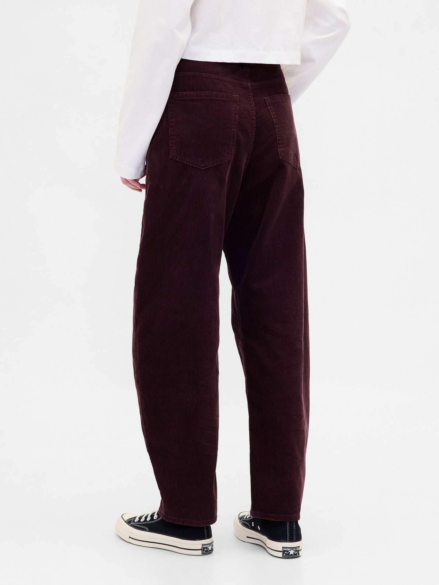 Bordo High Rise Kadife Barrel Pantolon
