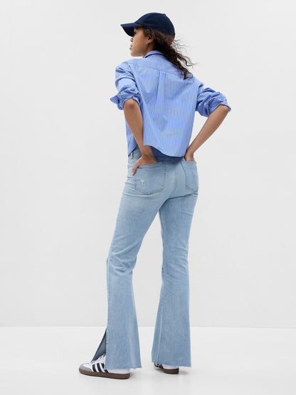 Açık Mavi High Rise Split Hem 70s Flare Washwell™ Jean Pantolon