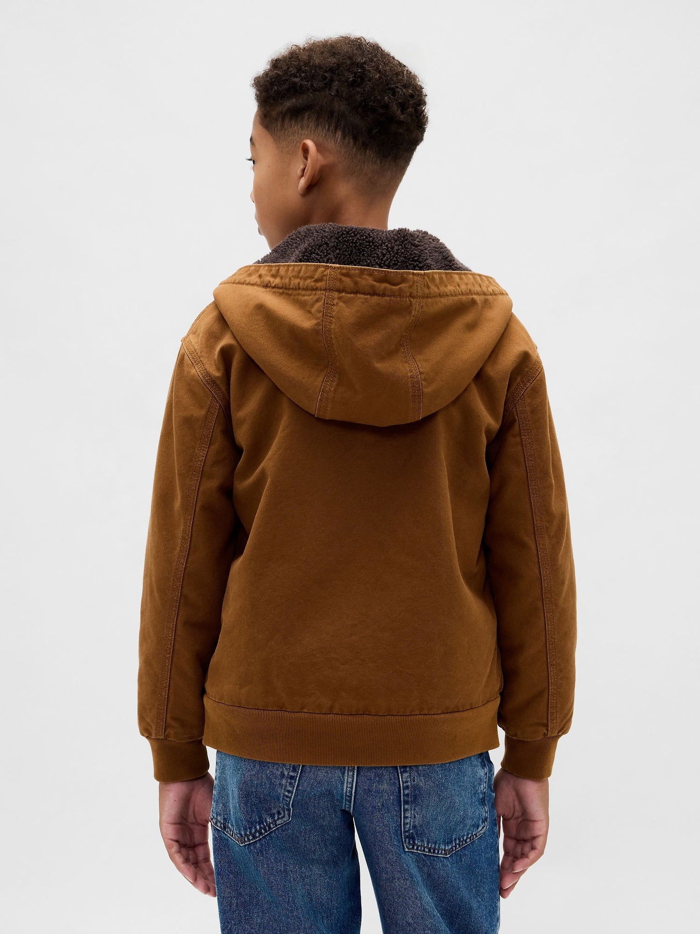 Açık Kahverengi Sherpa-lined Canvas Canvas Denim Ceket