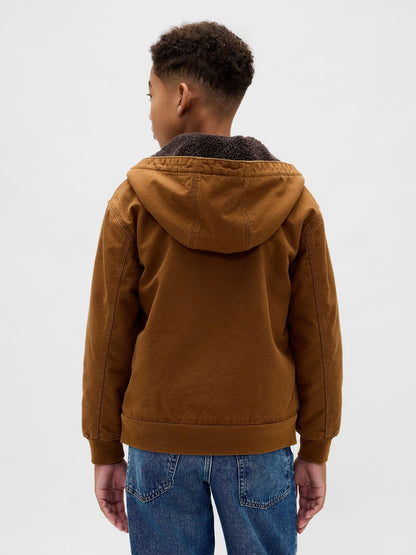 Açık Kahverengi Sherpa-lined Canvas Canvas Denim Ceket