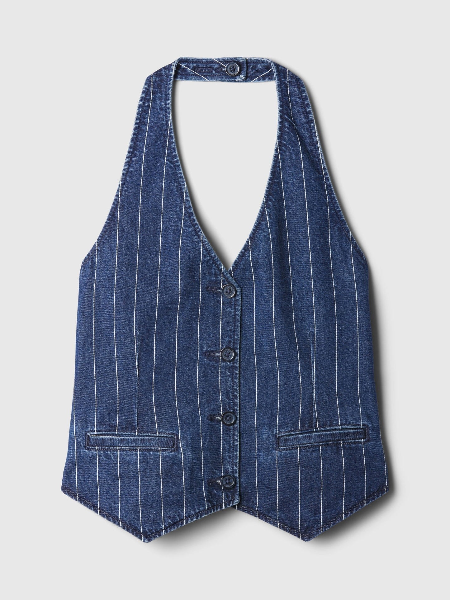 Koyu Mavi Halter Yaka Denim Yelek