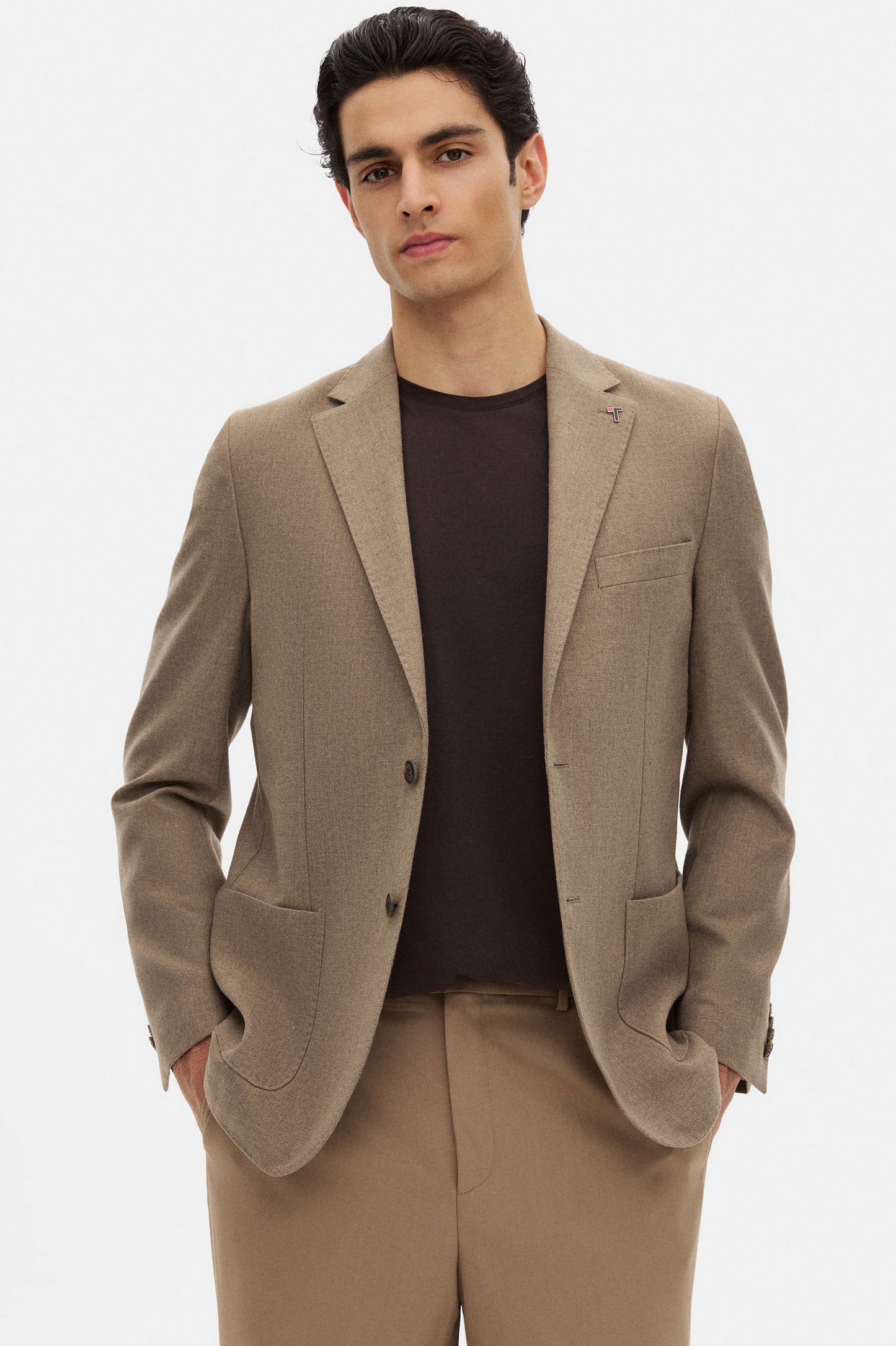 Tween Slim Fit Vizon Diyogonal Kumaş Ceket