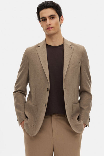 Tween Slim Fit Vizon Diyogonal Kumaş Ceket