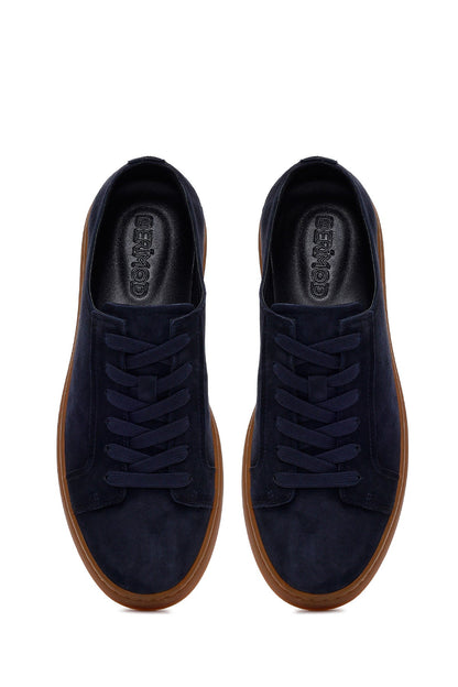 Erkek Lacivert Bağcıklı Süet Deri Sneaker