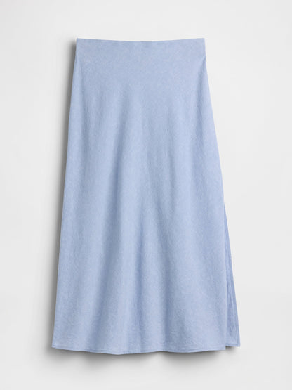 Açık Mavi Keten Karışımı Maxi Slip Etek