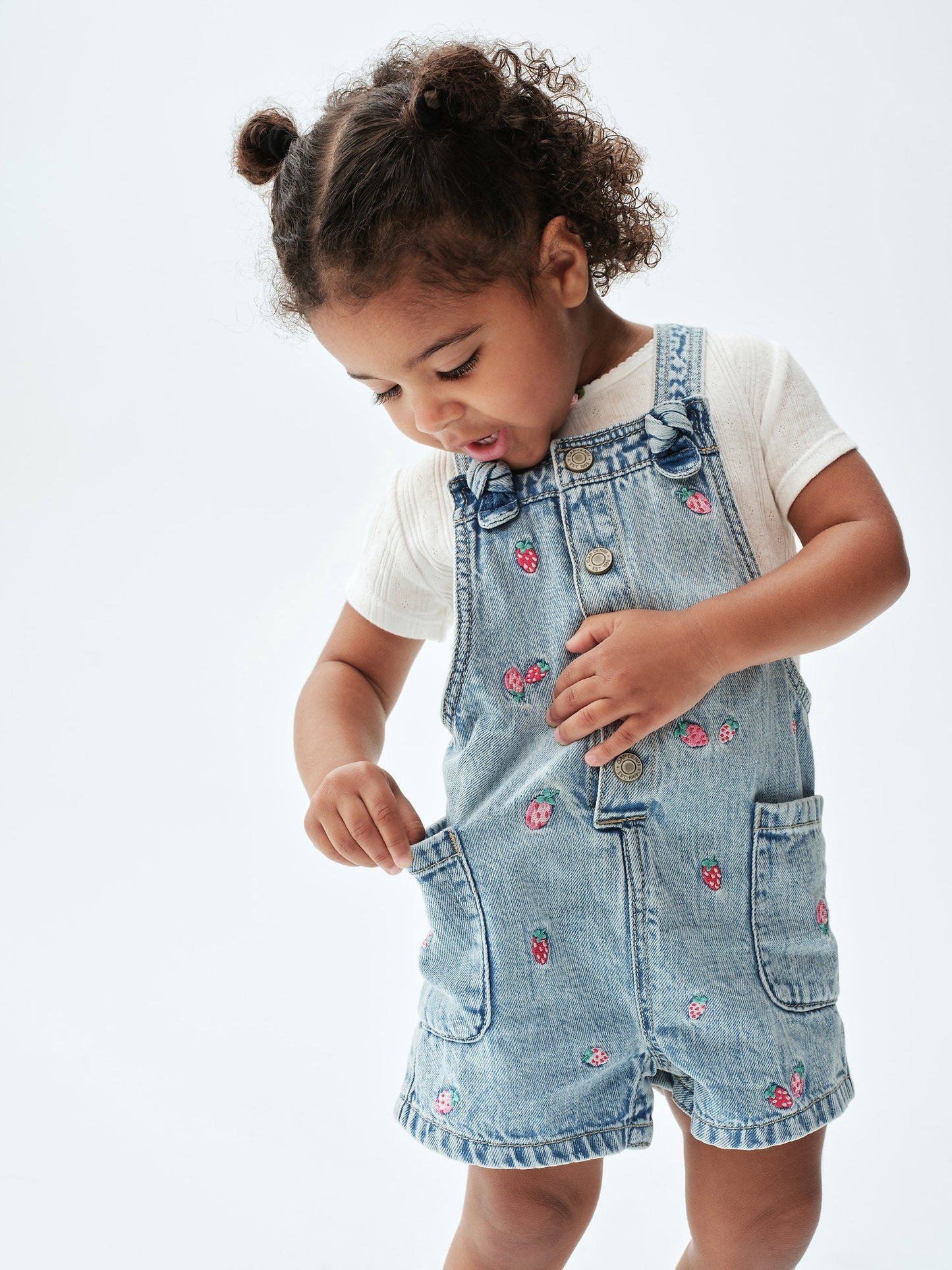 Açık Mavi Strawberry Işlemeli Denim Salopet